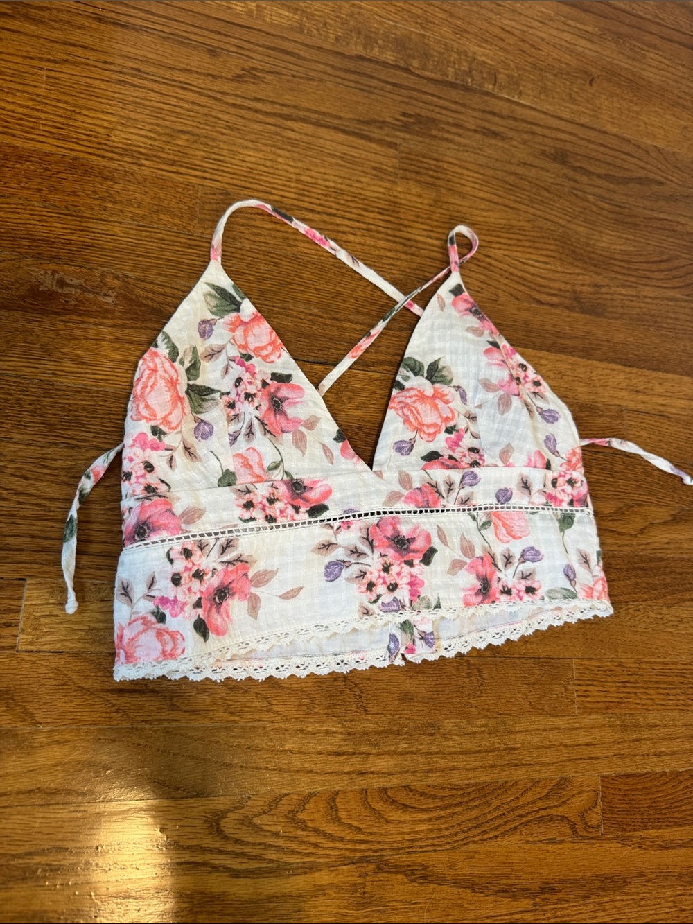 Zara Floral Lace-Trim Camisole in Pink, Purple and White